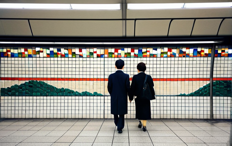 **

"A modern subway station in Tokyo, Japan, featuring a large mosaic mural depicting scenes from Japanese history. People in professional attire and modest clothing are walking through the station, some stopping to admire the art. The station is clean and well-lit. Safe for work, appropriate content, fully clothed, professional, perfect anatomy, correct proportions, natural pose, well-formed hands, proper finger count, natural body proportions, high quality, professional photography."

**