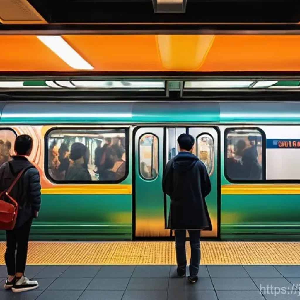 지하철 아트 디자인 공모전 - **Vibrant Subway Gallery:** A bustling, clean subway station in a modern Asian city, transformed int...